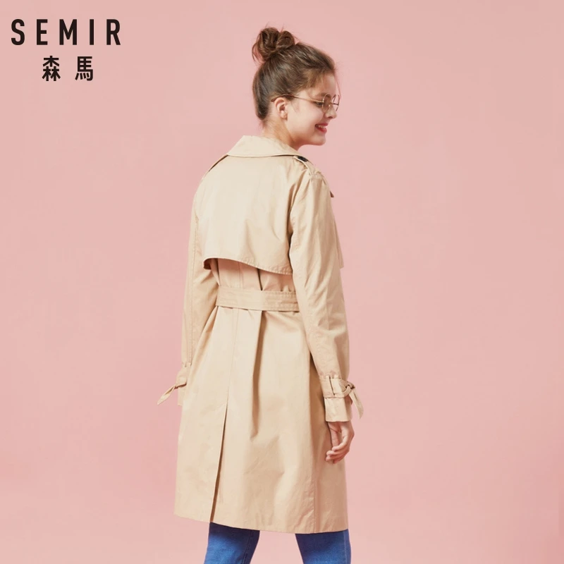 SEMIR женский двубортный плащ, Женский Классический Тренч с воротником, Abrigo Mujer, ветровка, длинная верхняя одежда, пальто