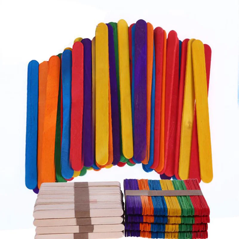 50Pcs/Lot DIY kids Handwork Art Crafts Toys Wooden Craft Ice Cream Sticks Pop Popsicle Sticks Natural Wood Cake Tools Ice Mold
