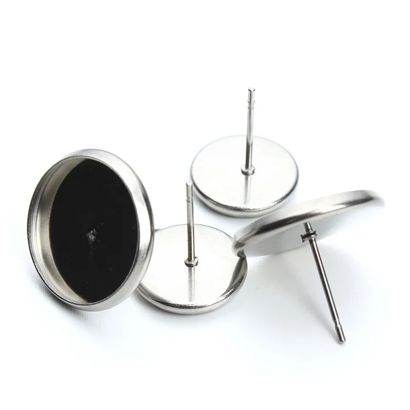 50pcs Stainless Steel Blank Earring Base Cabochon Cameo 8 10 12 14 16 20 mm Flat Setting Diy Jewelry Making F3634|diy jewelry|cameo basebase cabochon