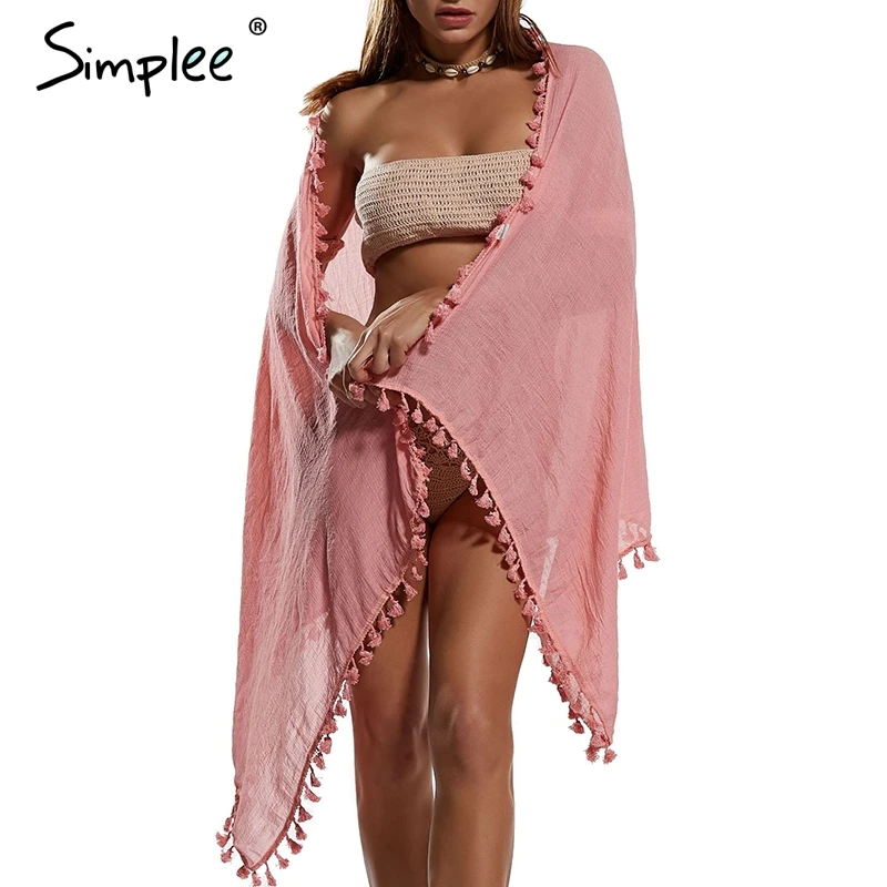 женский белый саронг Simplee с кисточками сексуальные накидки для пляжа элегантная