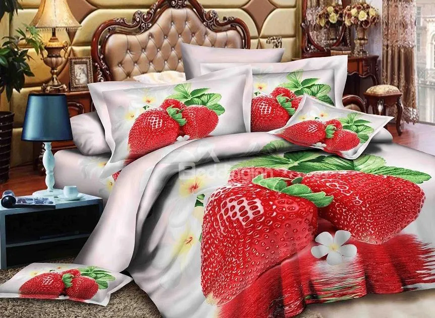 Очаровательная Клубничная печать 3 Piece полиэфирный пододеяльник