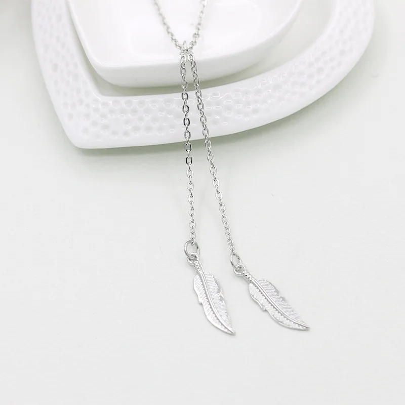 

2017 New Fashion Womens Vintage Long Necklace Jewelry Silver Gold Simple Feather Leaves Pendant Necklaces Colar Jewelry Gifts