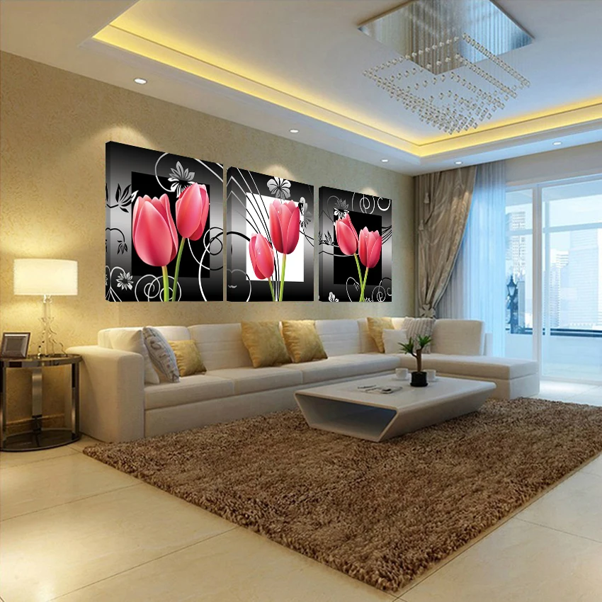3 Панели без рамки для украшения дома Картина на холсте красивый цветной цветок