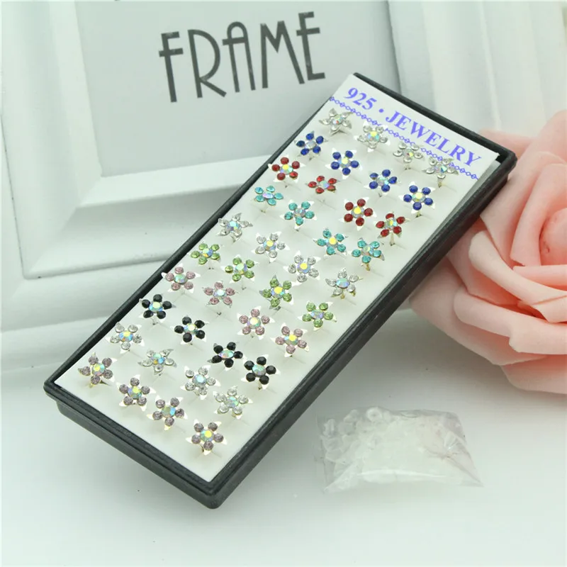 

WalerV 40ps/box Crystal Color Mixing Windmill Shape Stud Earrings Set Fashion 925 Jewelry Silver For Woman Silver Earrings Gifts