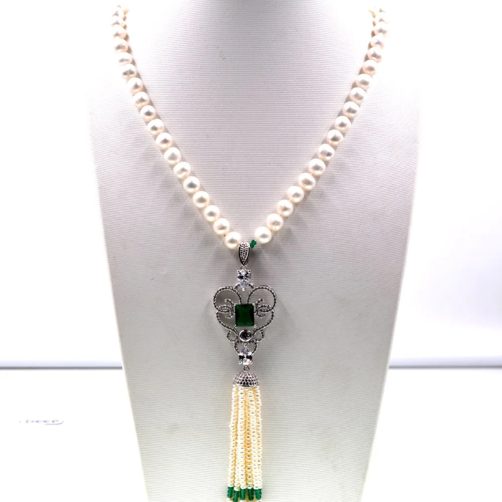 2018 женский длинный свитер с натуральным жемчугом зеленое ожерелье из оникса со