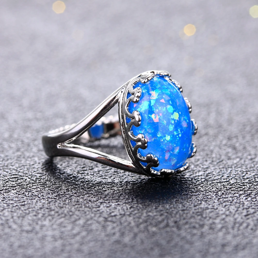 Горячая Распродажа, овальные кольца с Синим Опалом, ювелирные изделия GemstoneJewelry, женские вечерние кольца, модные обручальные кольца, дропшиппинг, полный размер 6-10