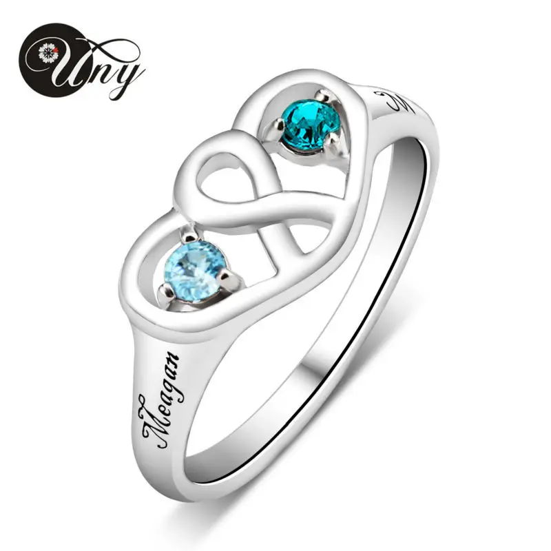 Дешево UNY Ring 925 Silver Promise Customized Love DIY Engrave Rings Family Heirloom Mother Ring Personalized Infinity Birthstone Rings
