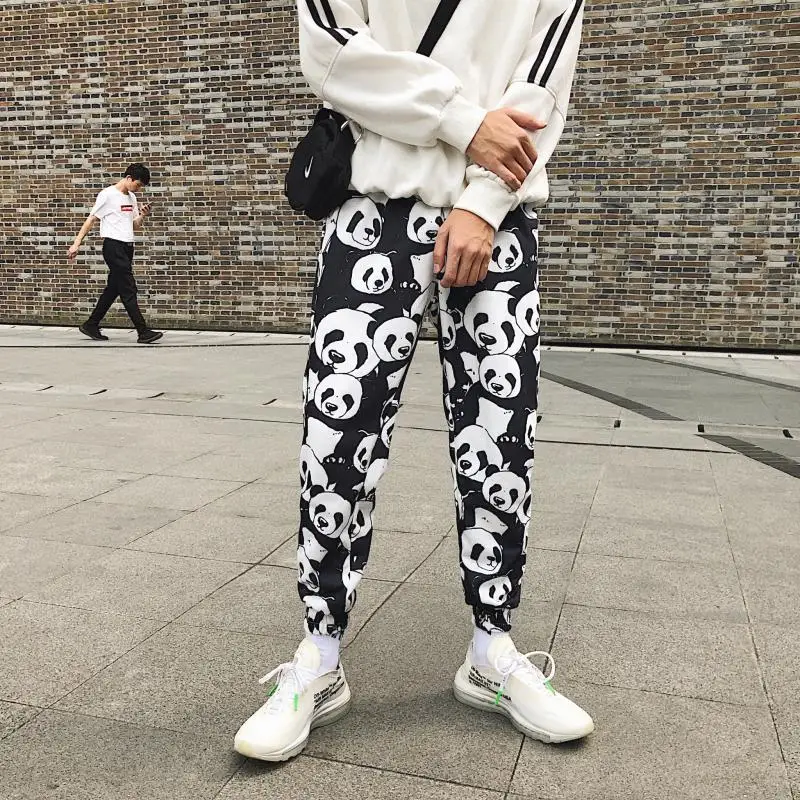 Мужские шаровары с графическим принтом панды длиной до щиколотки Srteetwear|Джоггеры|