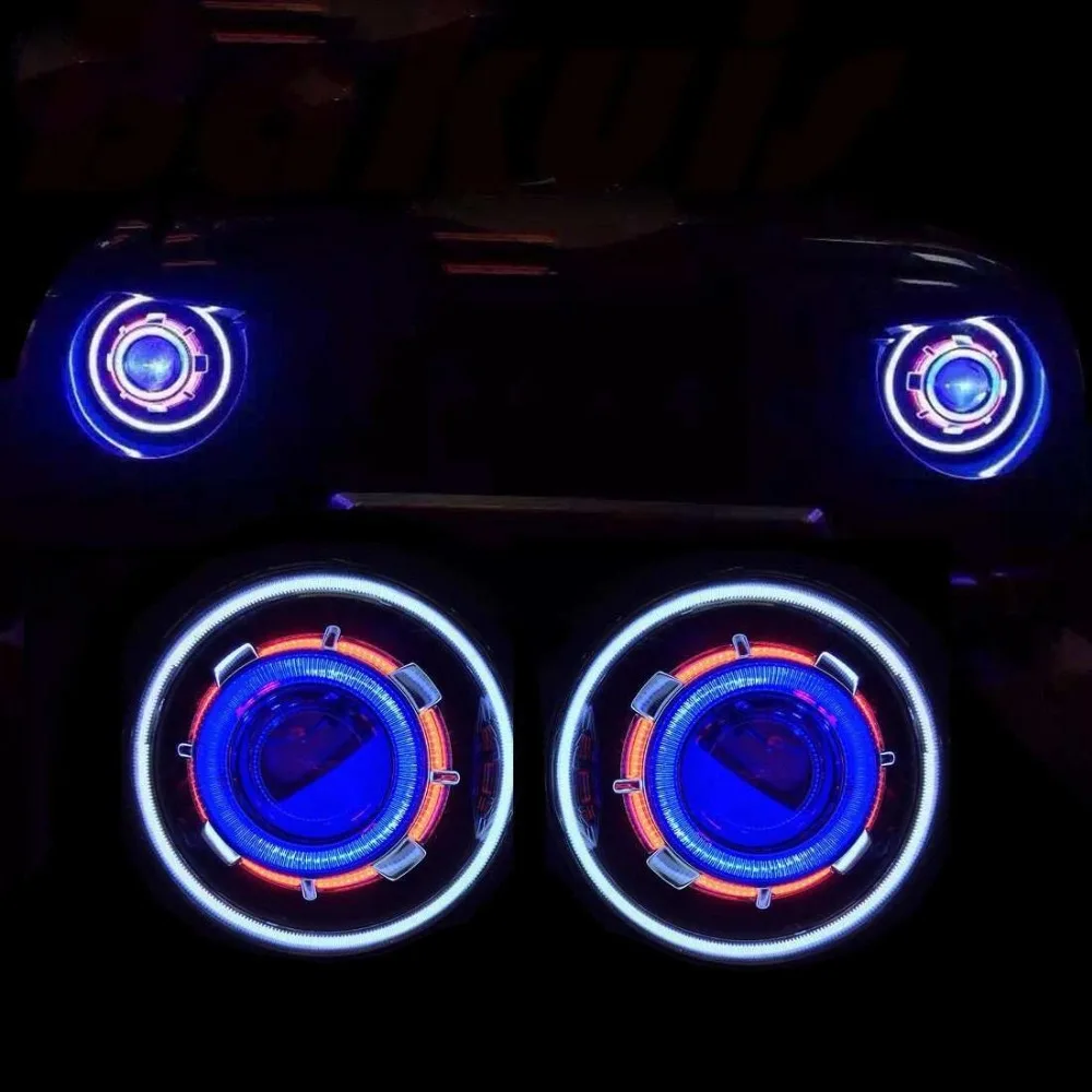 For HummerH1 7inch LED Starry Headlights with Devil Demon Halo Angel Eye for Jeep Wrangler 97-16 CJ | Car Headlight Assembly