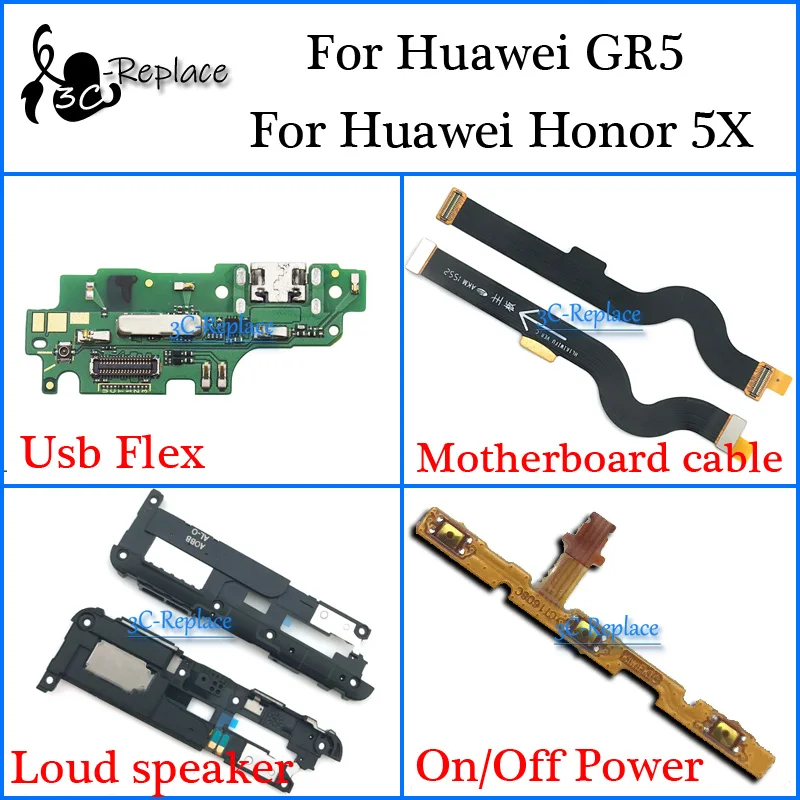 Для huawei Honor 5X KIW-L21 GR5 KII-L05 KII-L23 KII-L21 KII-L22 Usb гибкий кабель материнской платы громкий динамик вкл/выкл Мощность гибкий кабель