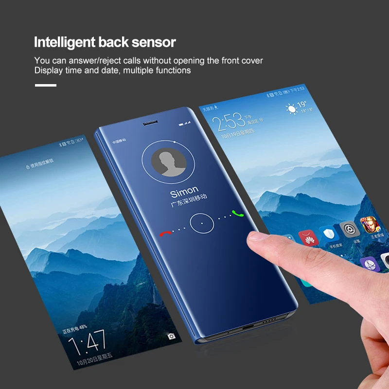Чехол для Huawei P20 Pro Mirror View Smart Case Mate 10 Lite Honor 9 кожаный флип-чехол с подставкой |