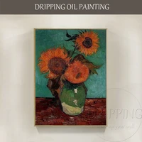 china artist reproduce high quality vincent van gogh three sunflowers in a vase oil painting impression sunflower oil painting