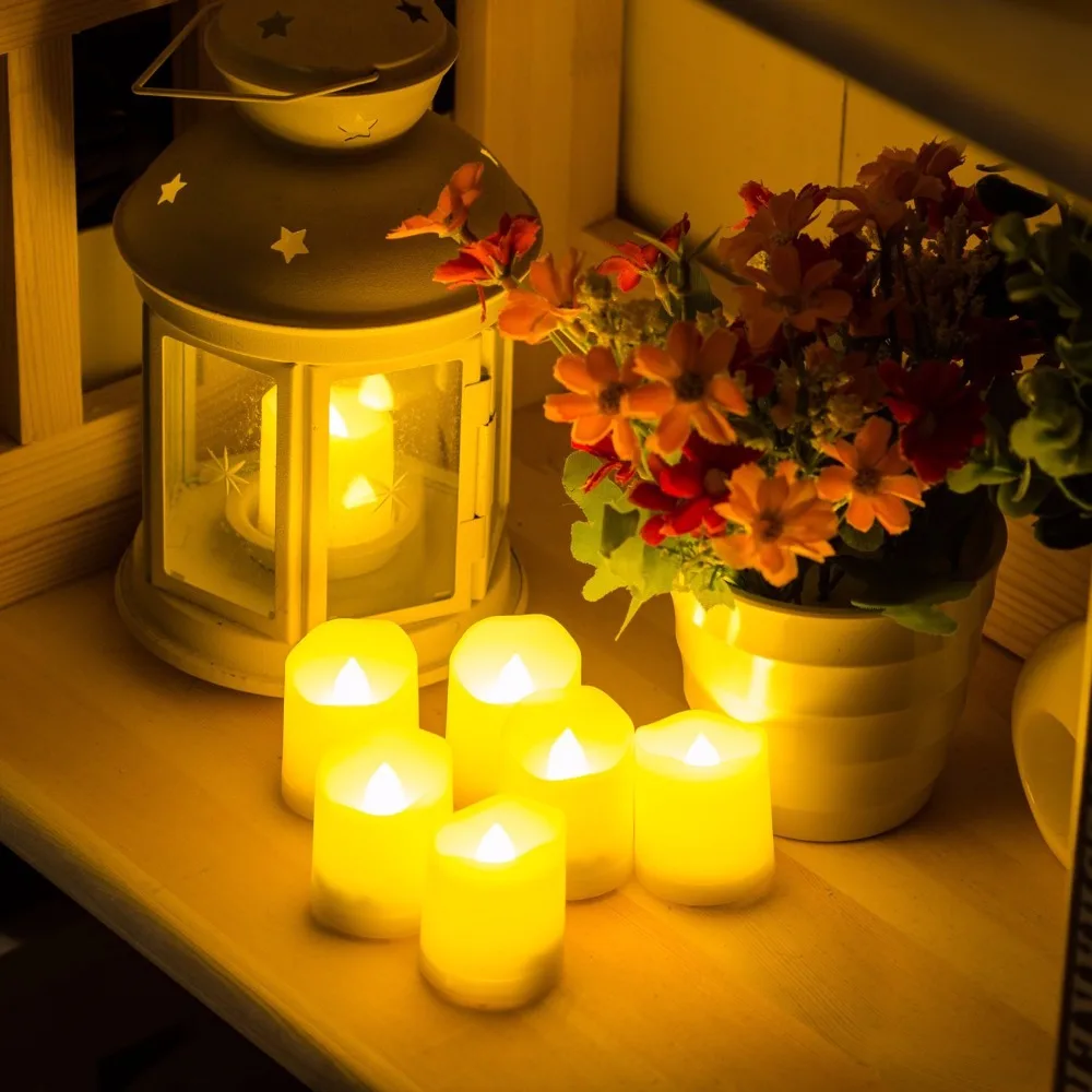 Набор из 6 белых мерцающих светодиодный беспламенных свечей с пультом