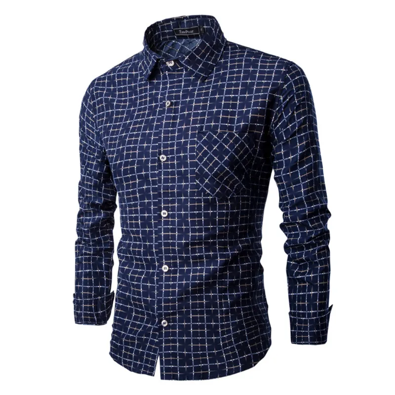 Men's new hot fashion personality long sleeve printed plaid shirt and leisure business joker cultivate one's morality | Мужская