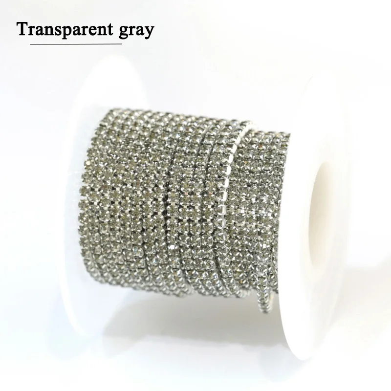 Transparent gray 1 м/лот стразы на цепочке с плоской обратной стороной, стразы с серебряными когтями, отделка кристаллами для рукоделия, рукоделия, шитье, отделка, Аппликации, рукоделие, Декор - Цвет: Transparent gray