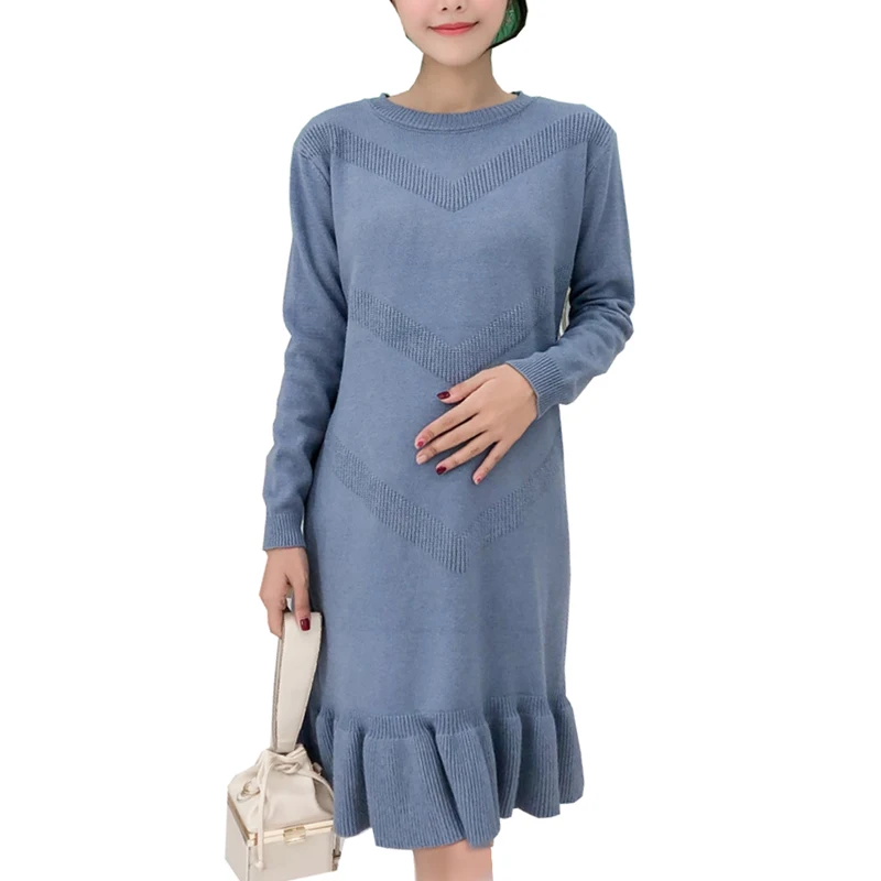 Maternity Plus Size Loose Knit Dress for Pregnant Women Solid Ruffles Sweater Dresses Pregnancy Clothes Casual Long Pullovers | Мать и