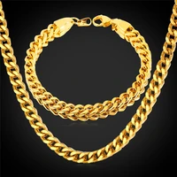 goldsilver color men jewelry cuban chains bracelet and necklace set hiphop style trendy african jewelry set gnh1412