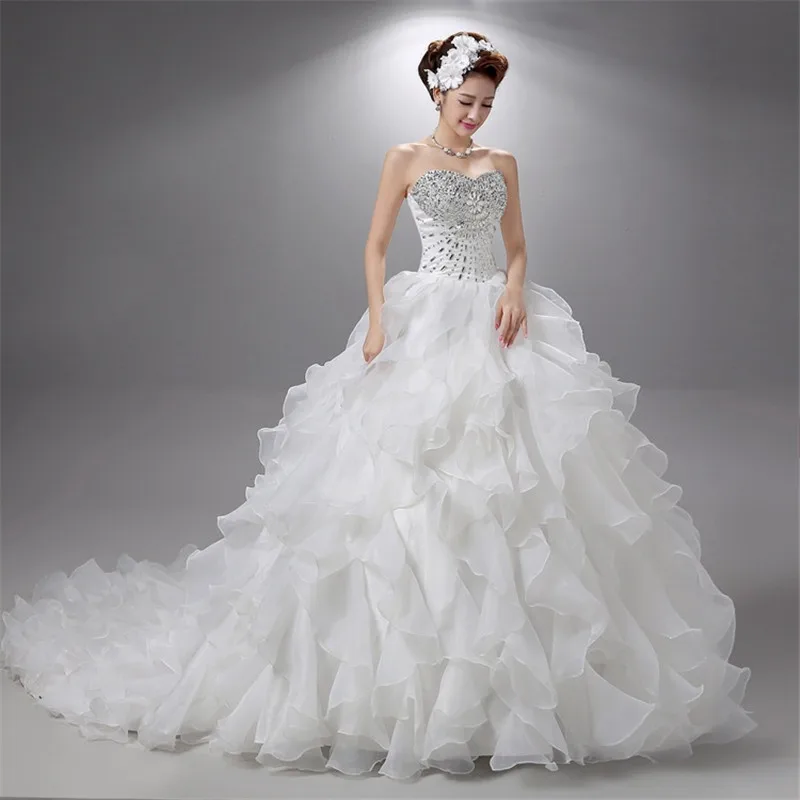Vestido De Noiva Роскошные хрустальные без бретелек кружевные бальные Свадебные платья