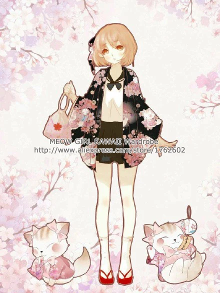 Женское кимоно в японском стиле Onegai Neko тренчкот молитвы кавайный Банни с цветами