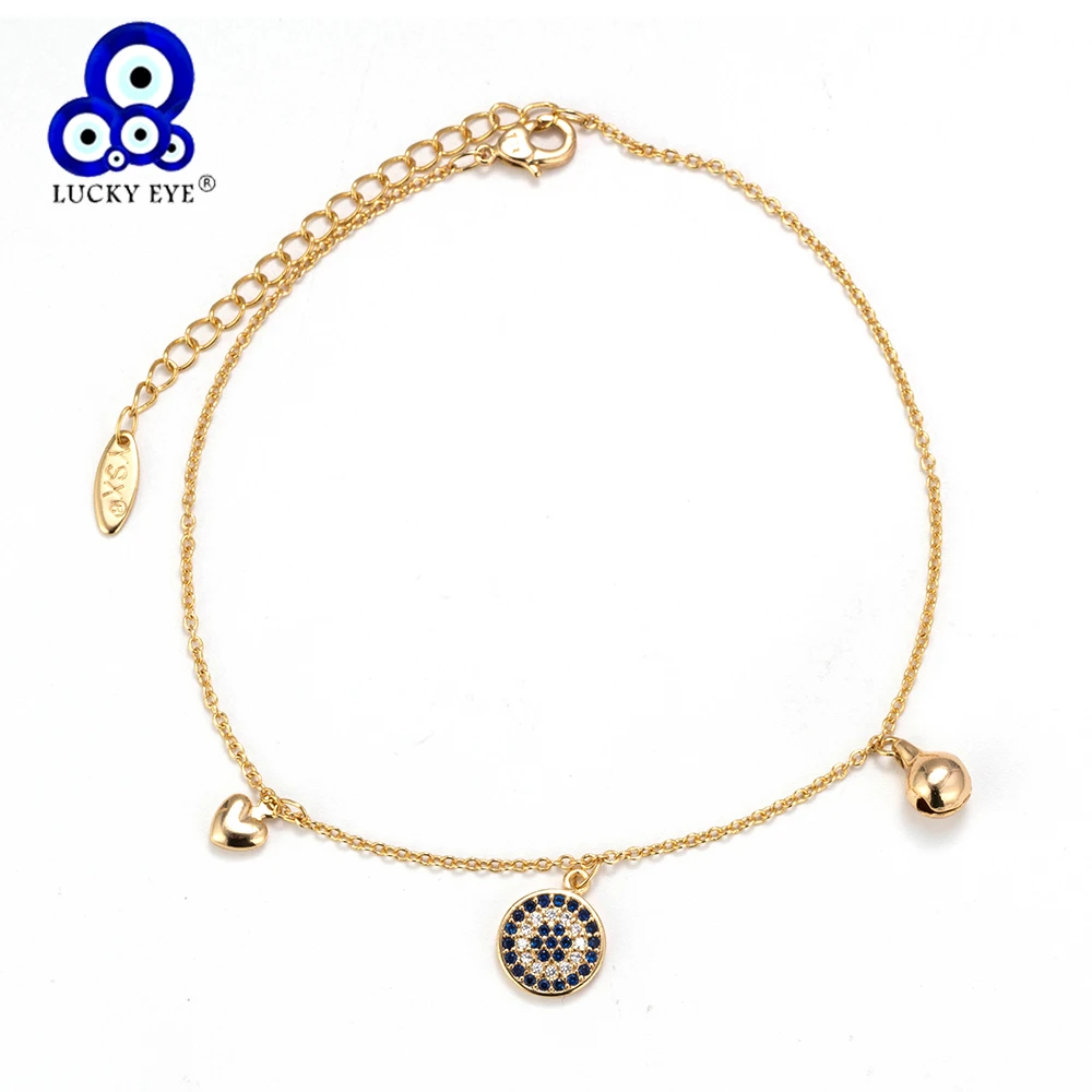 Браслет на ногу Lucky Eye с цирконом сердцем и искусственными элементами украшение