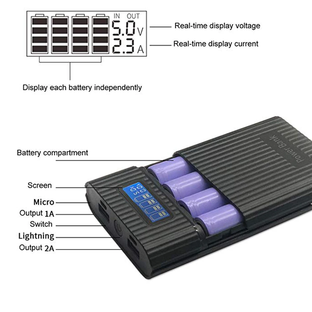 18650 батарея USB порт power Bank чехол Амперметр функция ABS защита от перегрузки по току