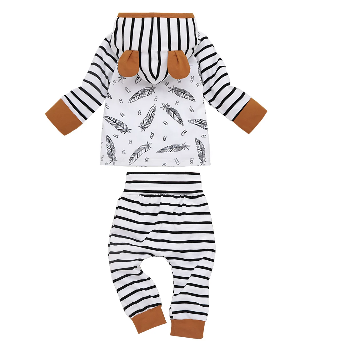 Baby Girls Hooded ear T-shirt Tops Striped Long Pants Clothing Cotton Outfits Set Newborn Infant Kids Girl Clothes Sets | Детская одежда