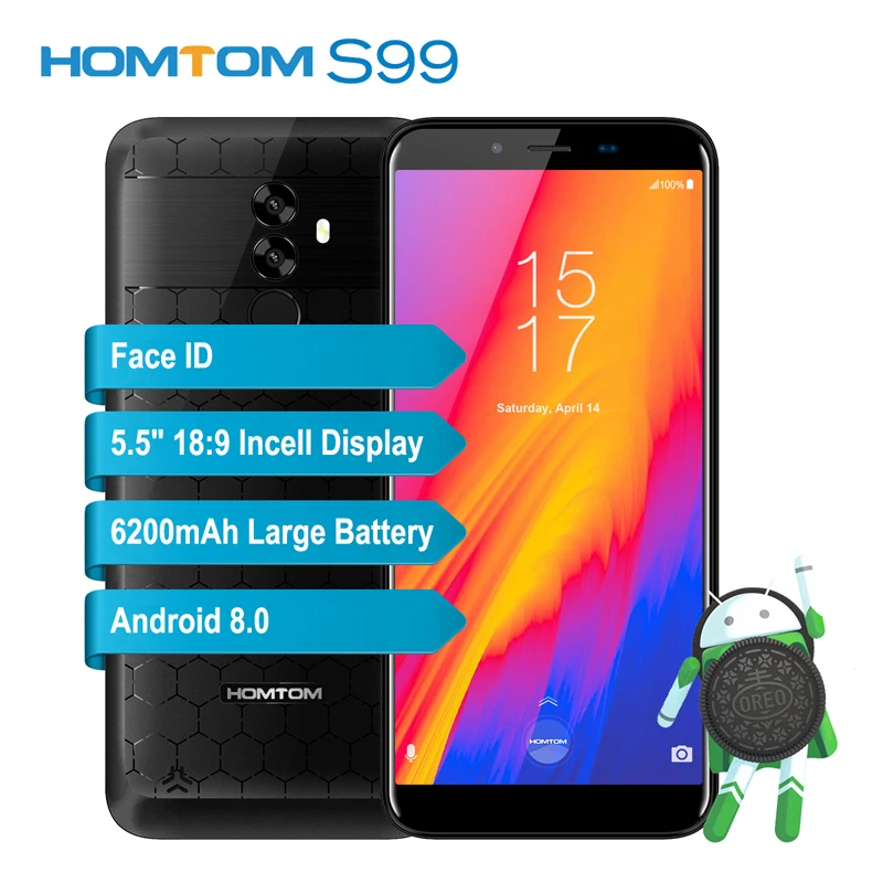 HOMTOM S99 5 дюймов 18:9 полный дисплей Мобильный телефон Android 8 0 Восьмиядерный 4 Гб ОЗУ 64