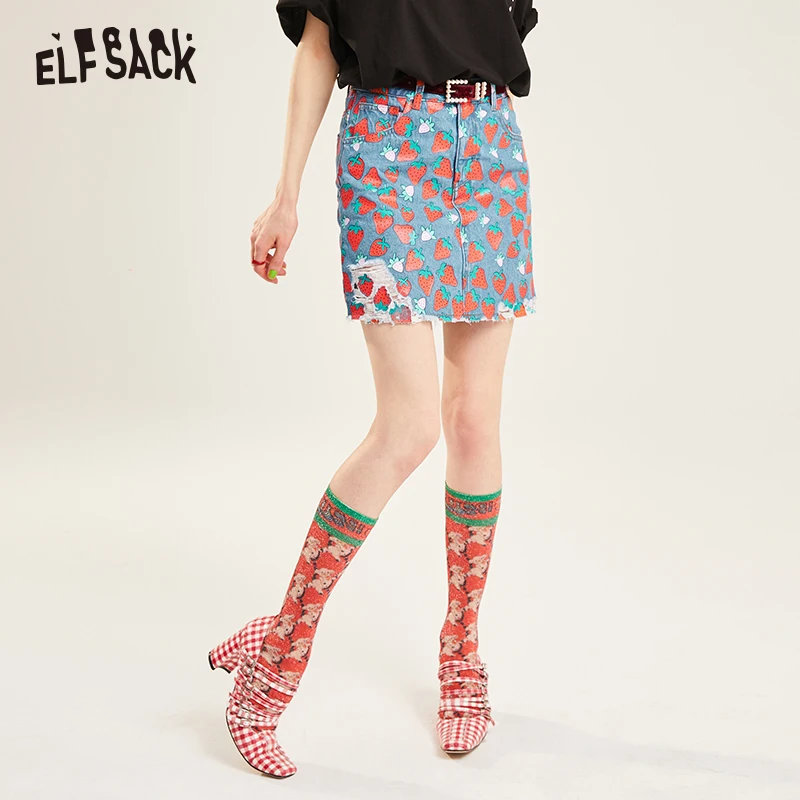 Женская уличная мини юбка ELFSACK с принтом фруктов со средней талией лето