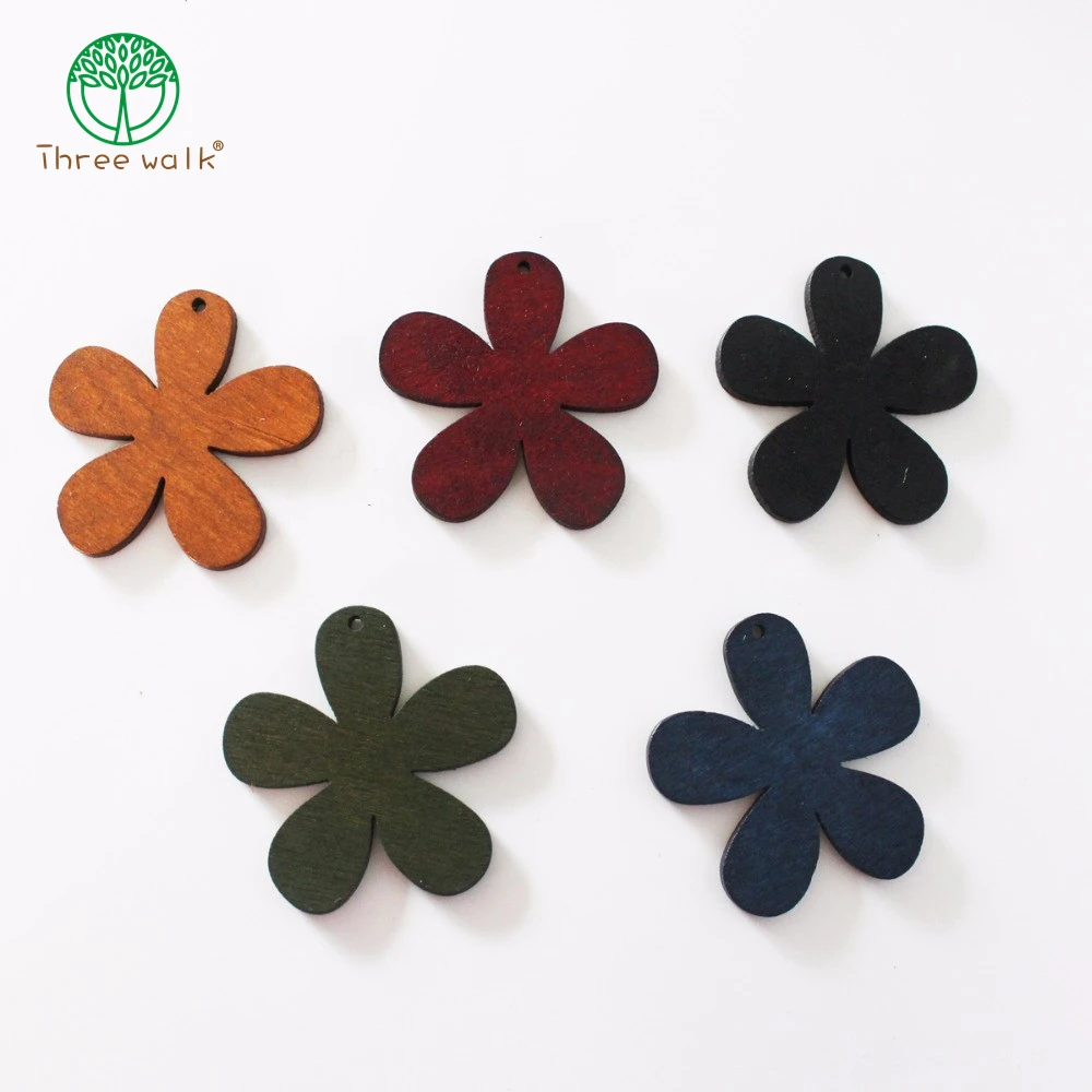 

50pcs Handmade Woods Flower Pendant Diy Jewelry Necklace/Earring Charms Beads