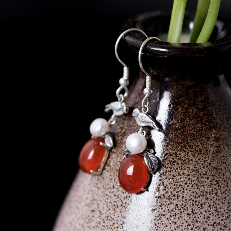 bird ethnic dangle earrings woman sterling 925 silver vintage jewelry crystal pearl high quality animal women | Украшения и