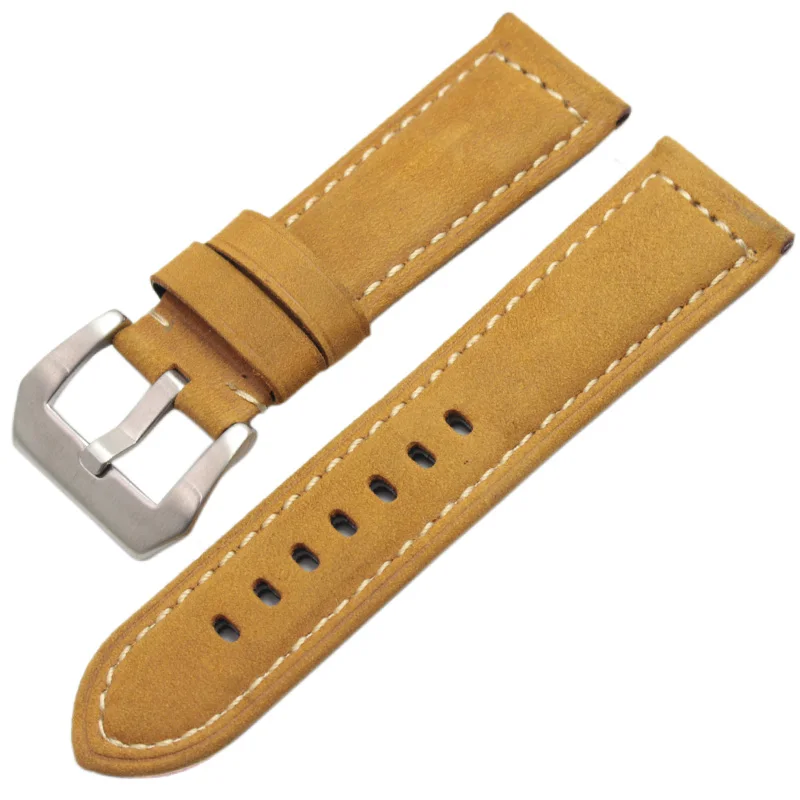 Yellow silver buckle Натуральная кожа Ремешки для наручных часов для мужчин Высокое качество Толстые часы ремешок 22 мм 24 мм коричневый черный наручные часы ремень пряжка для Panerai - Цвет ремешка: Yellow silver buckle