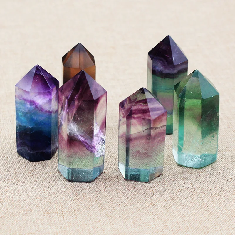 1PC 100% Natural Fluorite Colorful Striped Fluorite 30-50MM Roses Quartz Clear Crystal Amethysts Obsidian Stone Hexagonal Prism