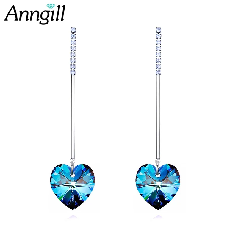 Женские Висячие серьги с синими кристаллами в виде сердца от Swarovski Серьги