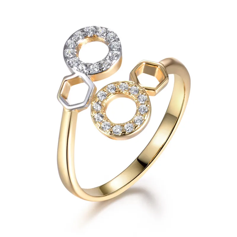 GULICX Trendy Gold &amp Silver Color Wedding Rings For Women Geometric Shaped Female Adjustable Cubic Zirconia Jewelry GLR704 | Украшения и