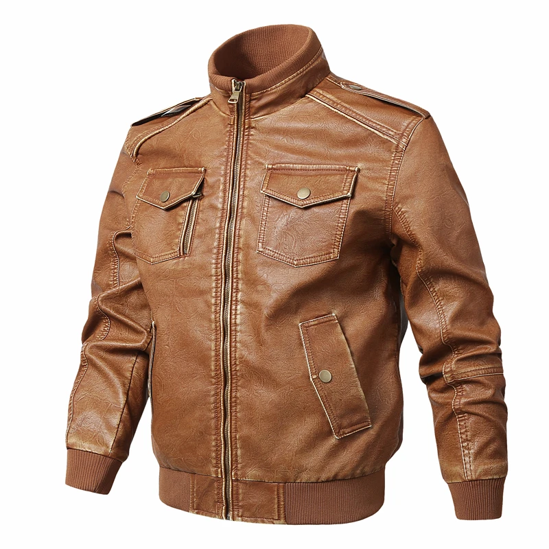 Leather jacket men motorcycle multi pocket zipper leather coat pu faux suede jacket male jaqueta couro motor montu Size 4XL 5XL