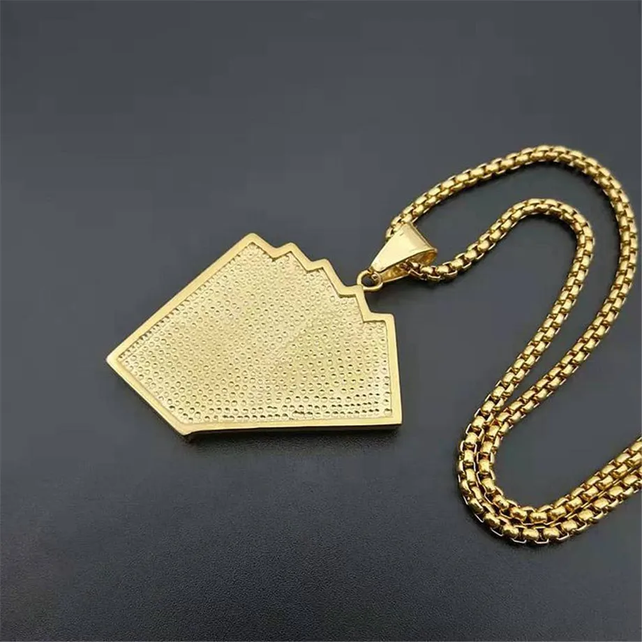 Ювелирное изделие для мужчин - Подвеска Hiphop Iced Out Playing Card Straight Flush с цепочкой из нержавеющей стали, золотого цвета. Отправка без промежуточного перепродавца.