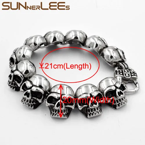 SUNNERLEES модные ювелирные изделия для мужчин и женщин огромный череп звенья цепи
