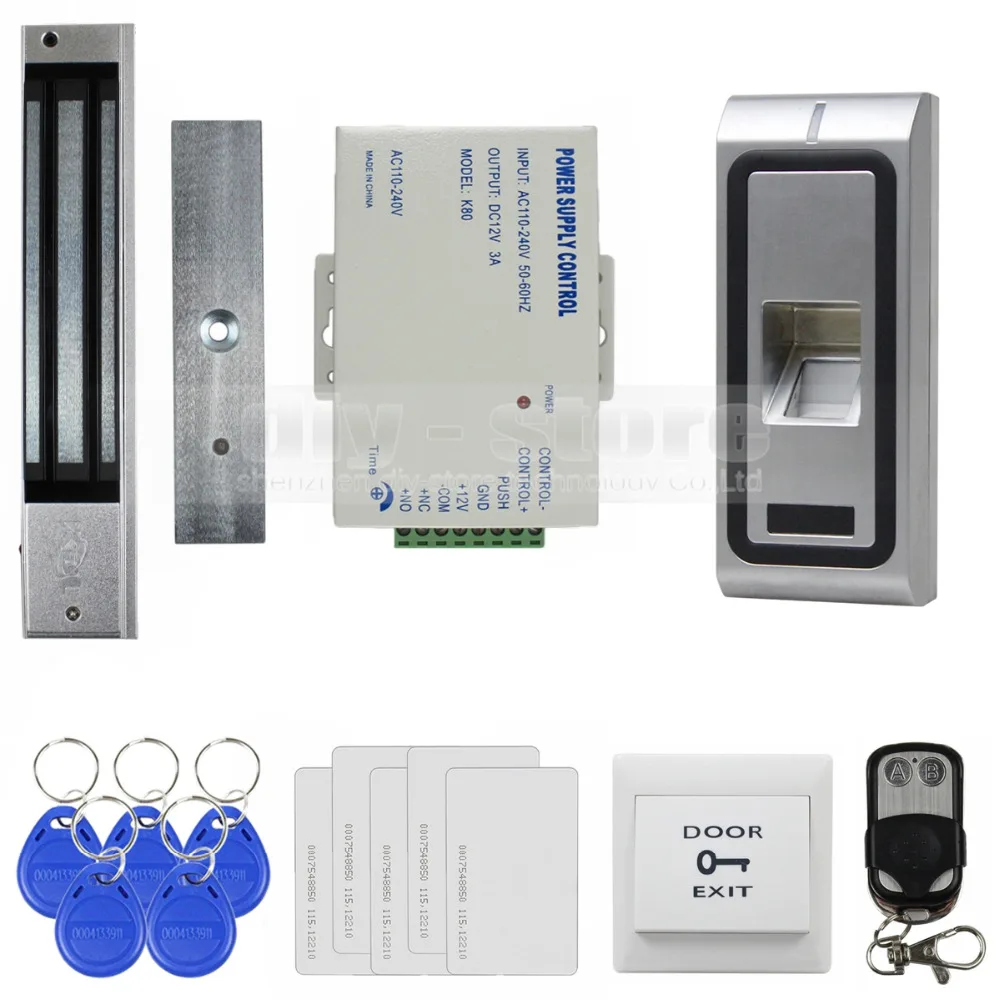 

DIYSECUR Fingerprint 125KHz RFID ID Card Reader Metal Case Door Access Control System Kit + Magnetic Lock + Remote Control CFR10