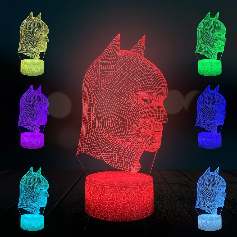 Новая фигурка головы Бэтмена 3D лампа светодиодный ночник USB Домашний многоцветный декоративное освещение детский подарок спальня Рождественская вечеринка игрушка