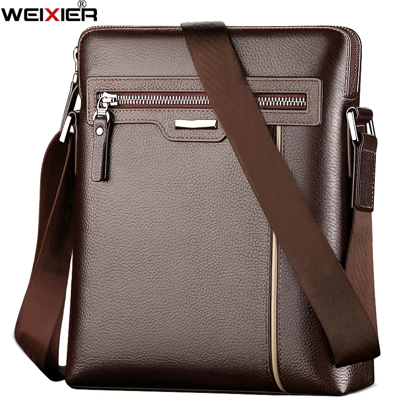 WEIXIER Business briefcase handbags Shoulder Bag Leather Men Crossbody Bags For Casual High Quality Messenger travel bags | Багаж и сумки