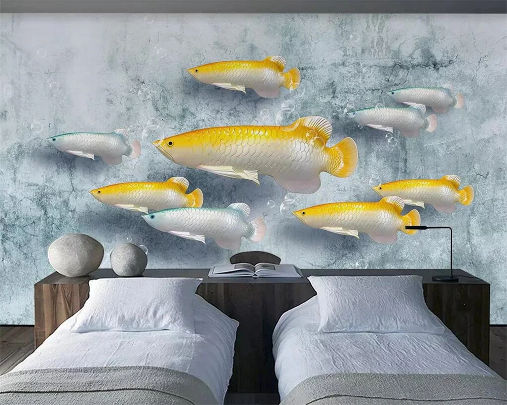 Обои beibehang на заказ Новые китайские 3D трехмерные тисненые рыбы девять рыб фото
