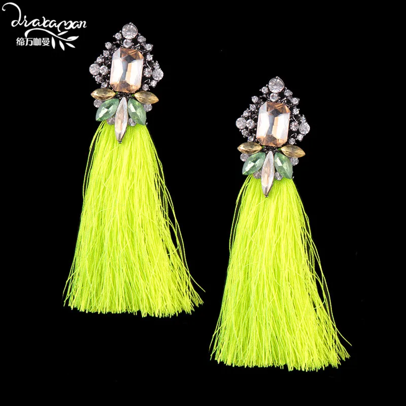Dvacaman, брендовые этнические длинные серьги с кисточками, женские, Boho, цветные, хрустальные стразы, висячие, для женщин, массивные, вечерние, ювелирные изделия