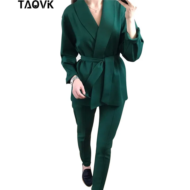 TAOVK Офисные женские туфли брючный костюм Для женщин комплекты блейзер с поясом