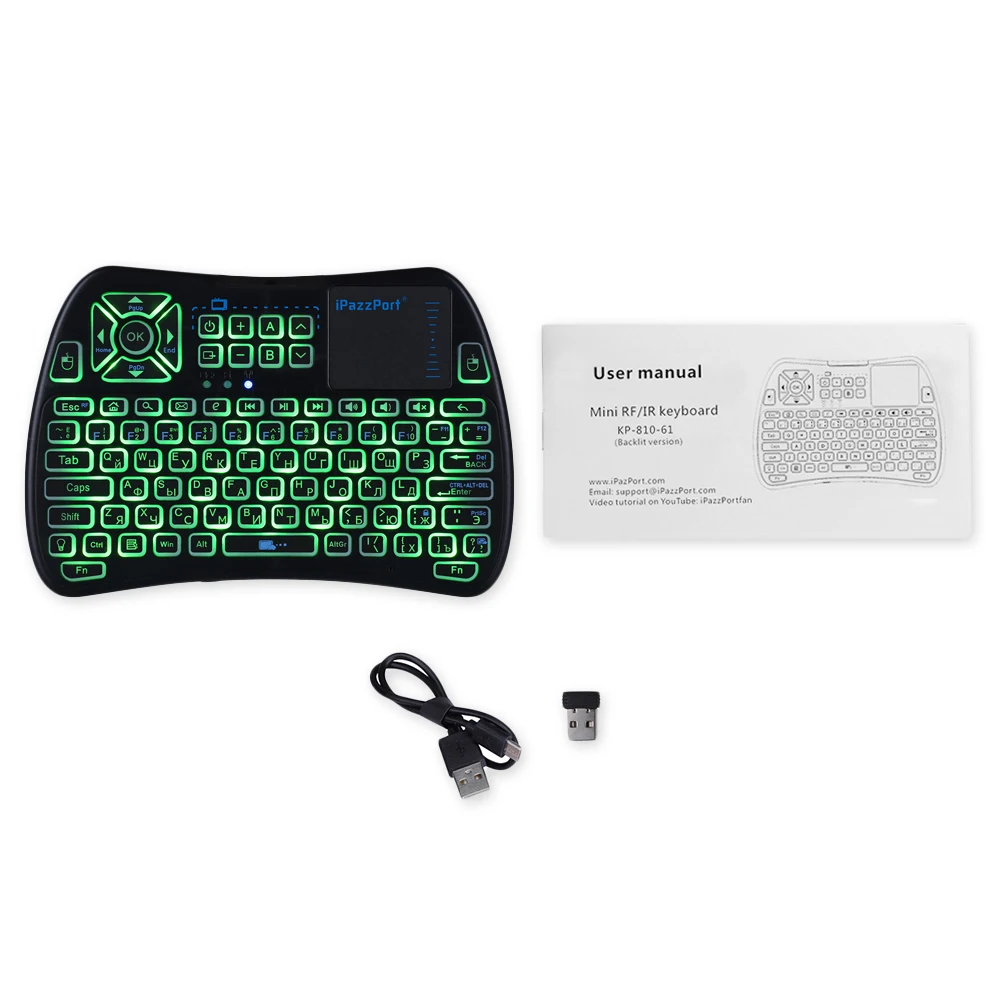 IPazzPort KP 810 Мини Беспроводная Русская клавиатура 2 4 ГГц WiFi подсветка