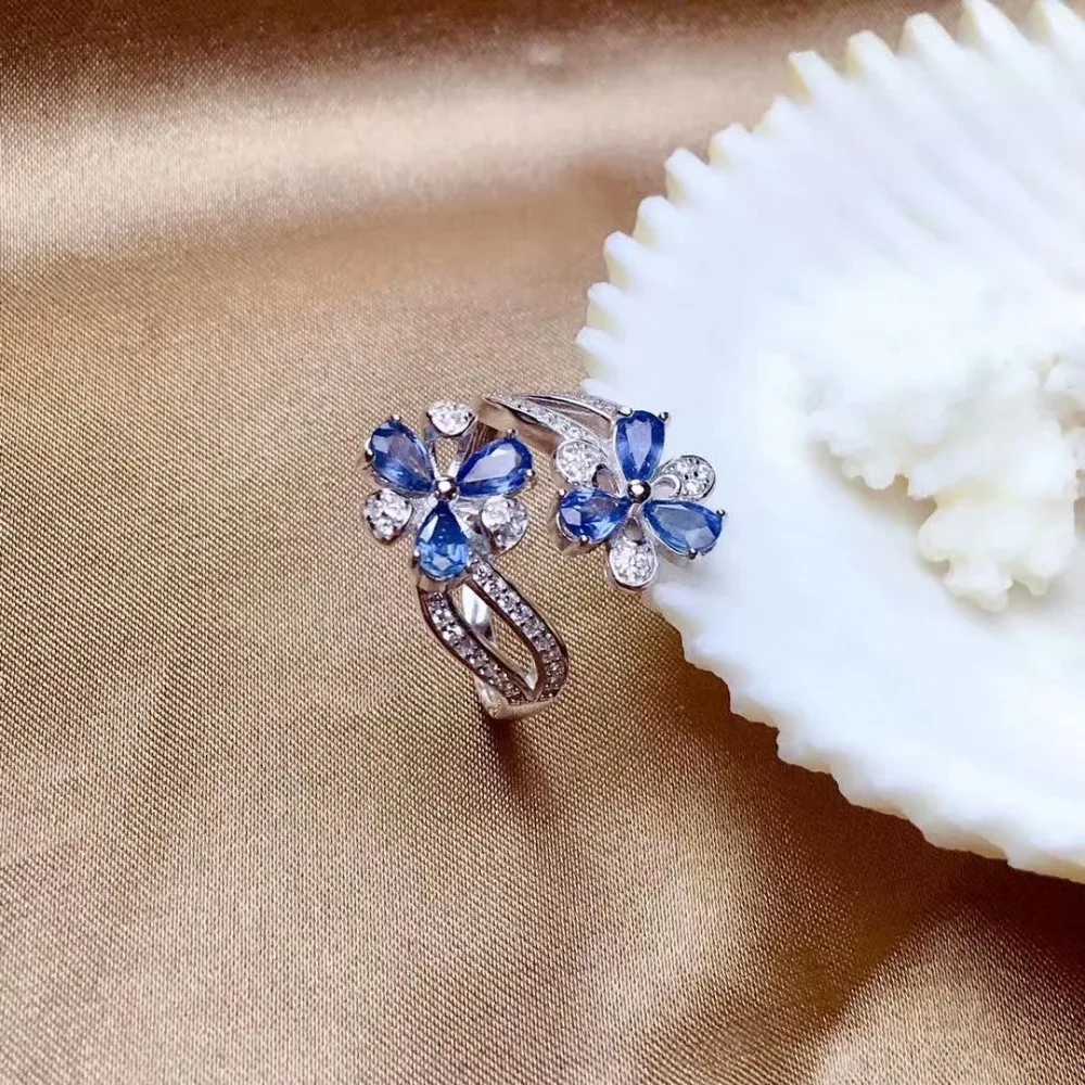 

shilovem 925 silver sterling real natural sapphire Rings fine Jewelry wedding bands new trendy gift plant 3*5mm mj0305666agl