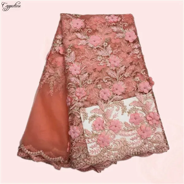 Amazing party dress cloth with 3D flower beaded french tulle lace fabric for lady KN39(5yards/lot) | Дом и сад