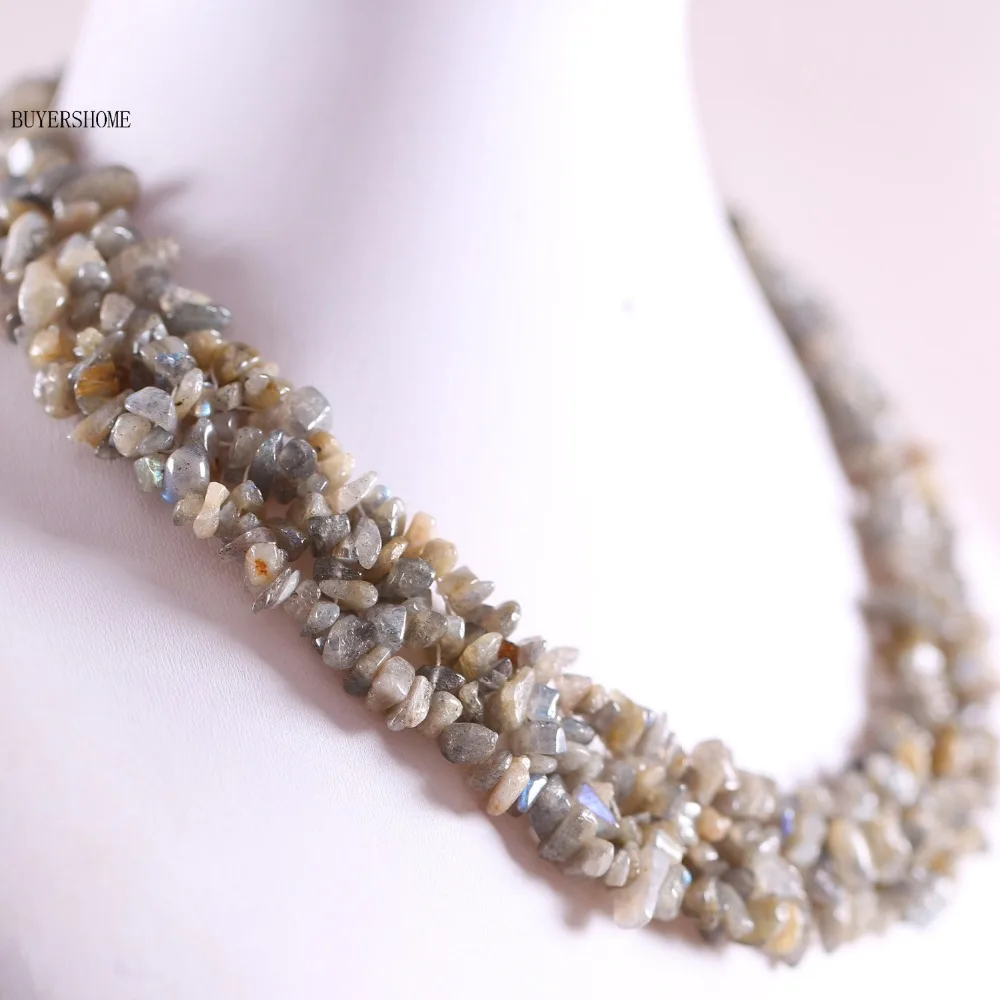 Free Shipping Gift For Women Jewelry Set Irregular Shape Chip Beads Natural Stone Gray Labradorite Necklace Bracelet | Украшения и