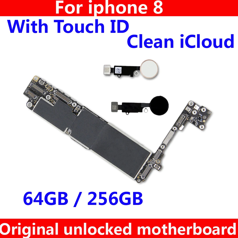 

Материнская плата для iphone 8, 64/256 ГБ, с/без распознавания отпечатков пальцев, iCloud оригинальная системная плата для iphone 8