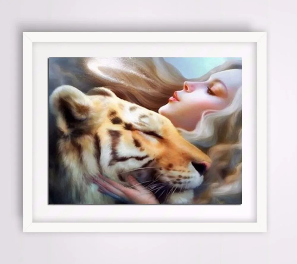 Полный алмазов картина девочка и маленький тигр сделай сам алмаз Вышивка