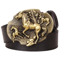 fashion mens belt western knight golden horse pattern animal belts cowboy style mens jeans belt punk rock style accessories